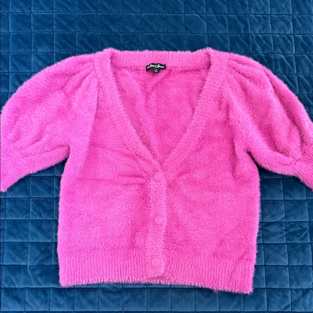 For Love & Lemons Vibrant Pink Fuzzy Cardigan Size Medium